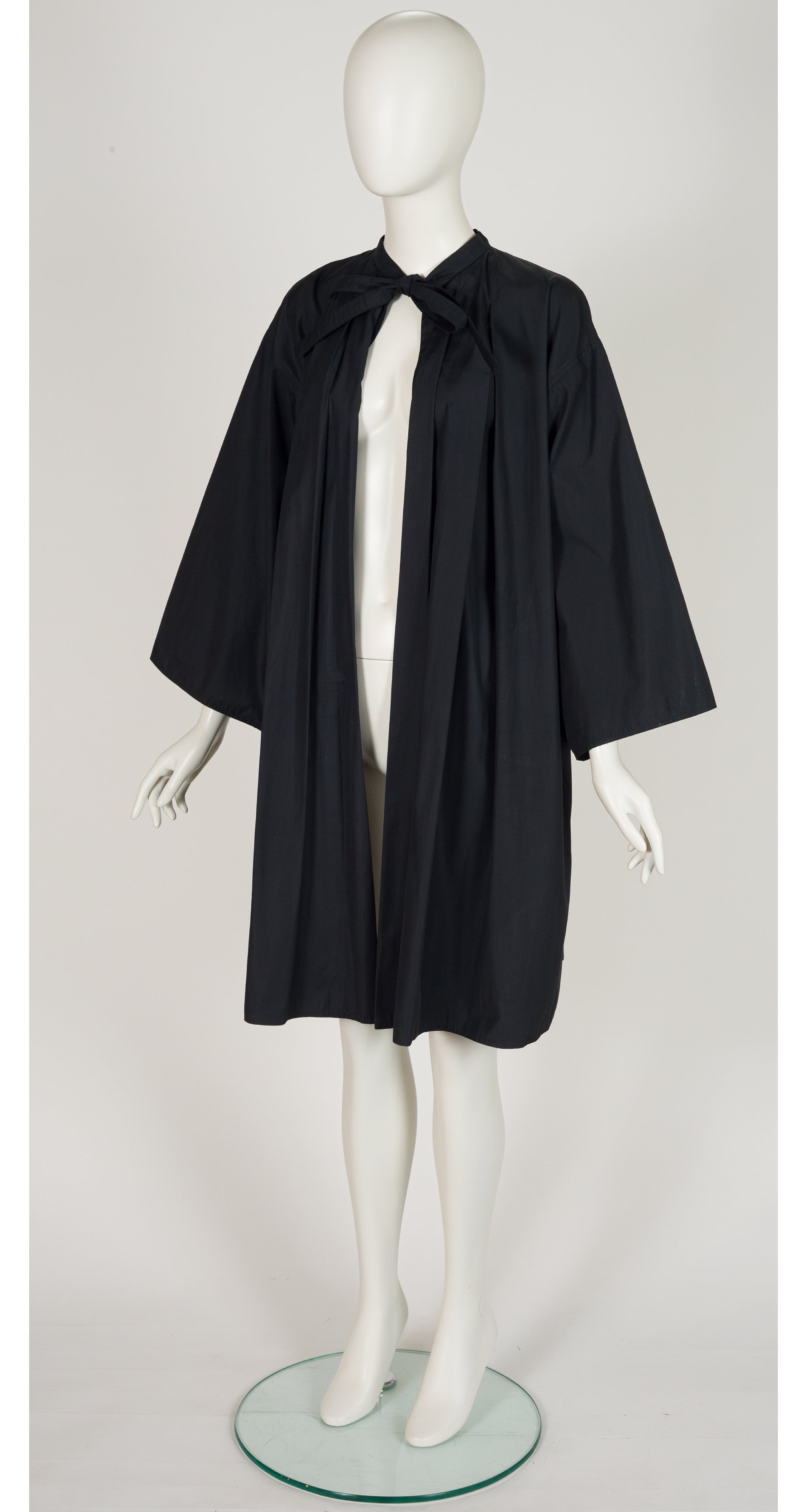 1980s Black Pleated Lightweight Swing Raincoat