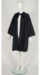1980s Black Pleated Lightweight Swing Raincoat