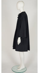 1980s Black Pleated Lightweight Swing Raincoat