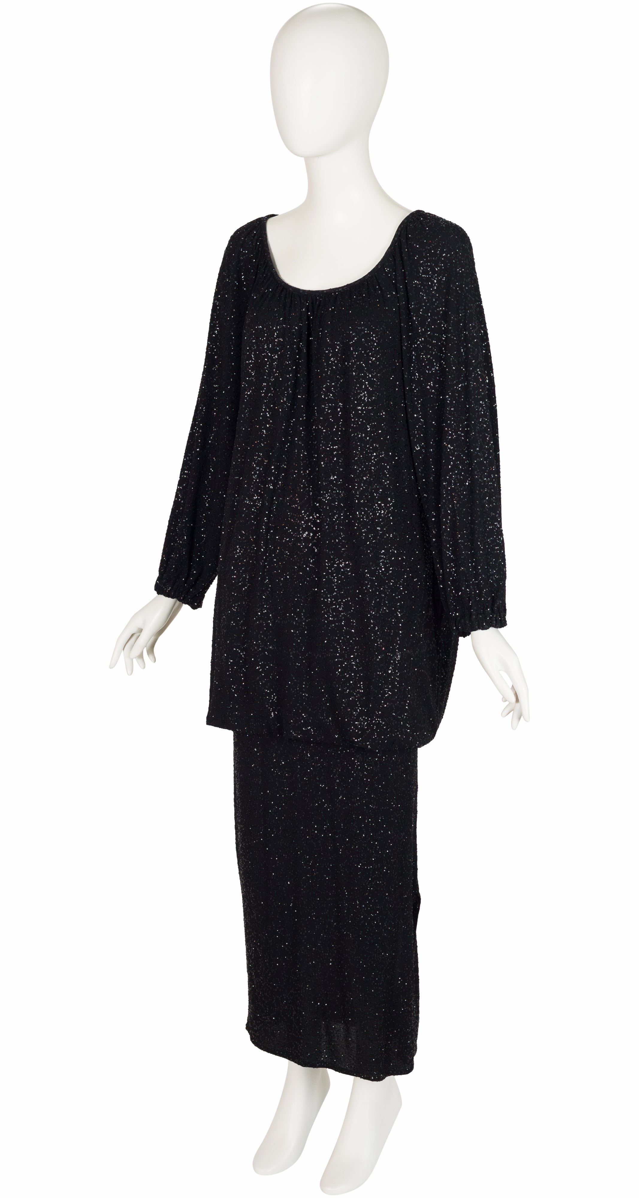 1985-86 F/W Black Glitter Jersey Convertible Evening Dress