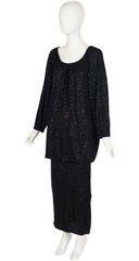 1985-86 F/W Black Glitter Jersey Convertible Evening Dress