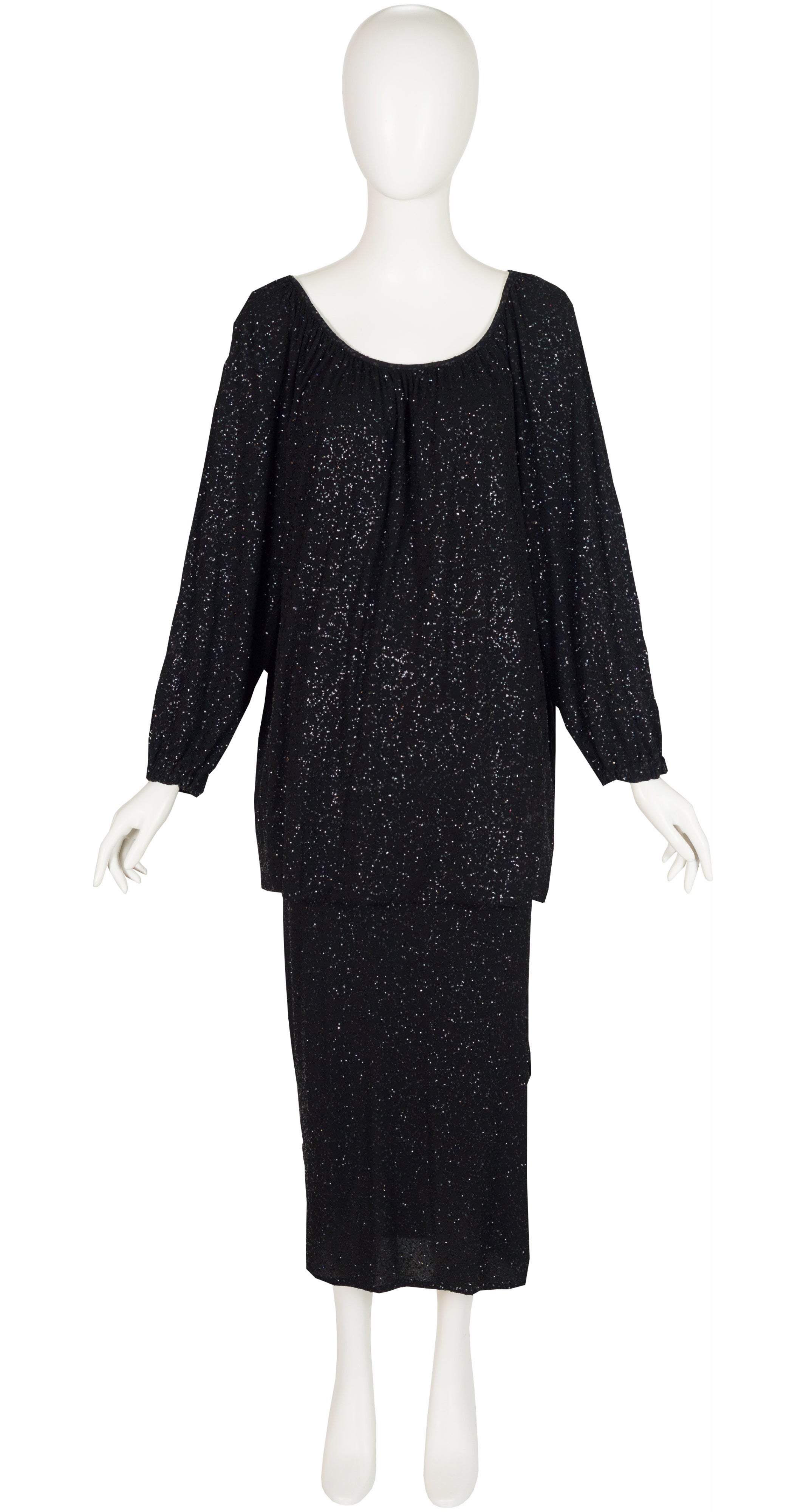 1985-86 F/W Black Glitter Jersey Convertible Evening Dress