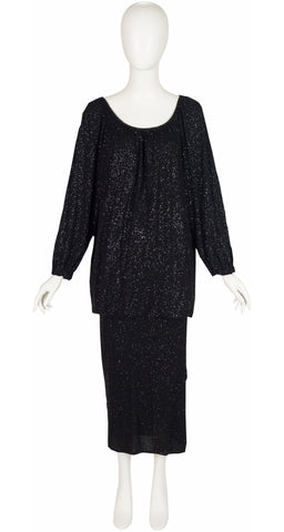 1985-86 F/W Black Glitter Jersey Convertible Evening Dress