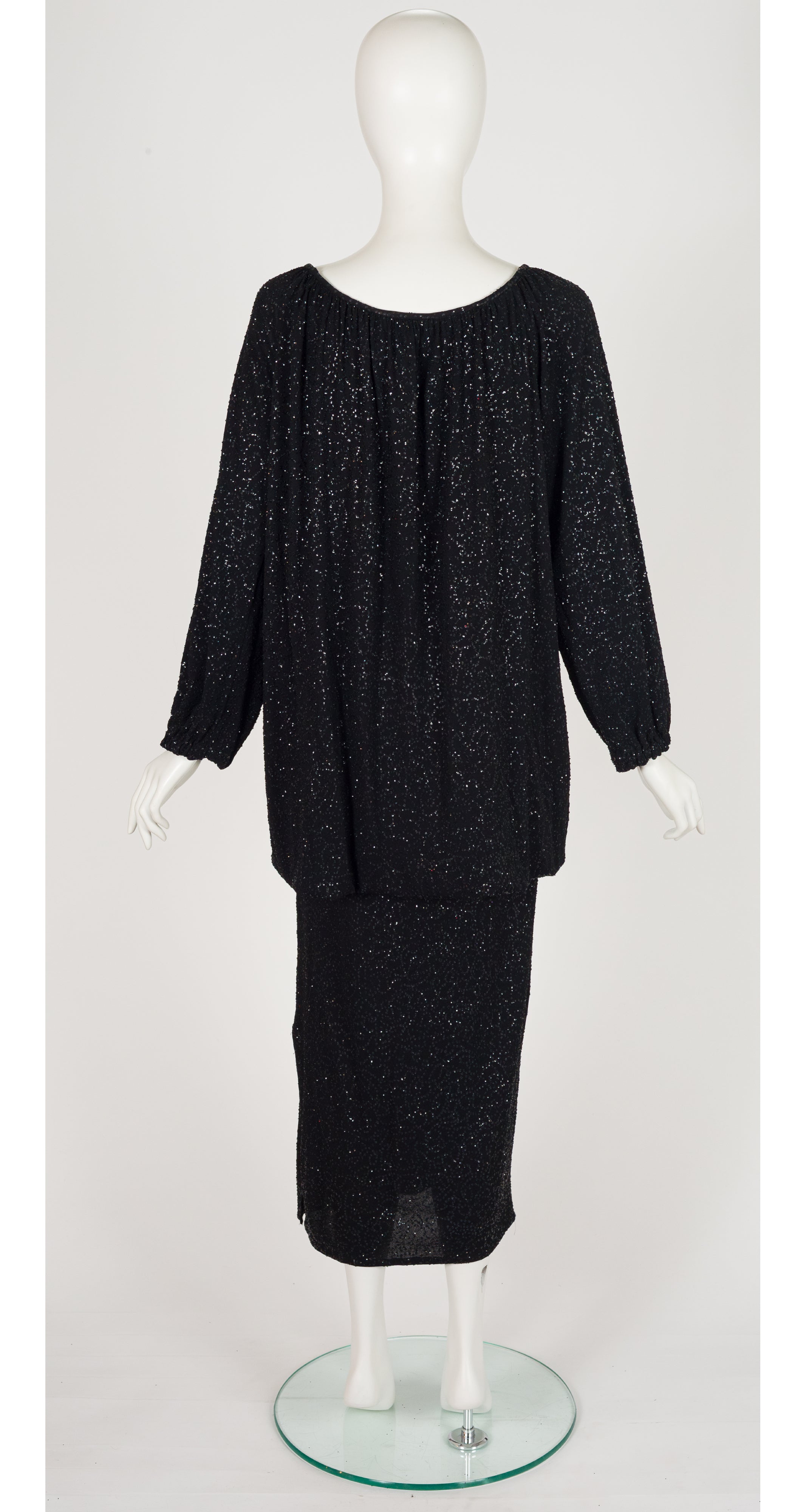 1985-86 F/W Black Glitter Jersey Convertible Evening Dress