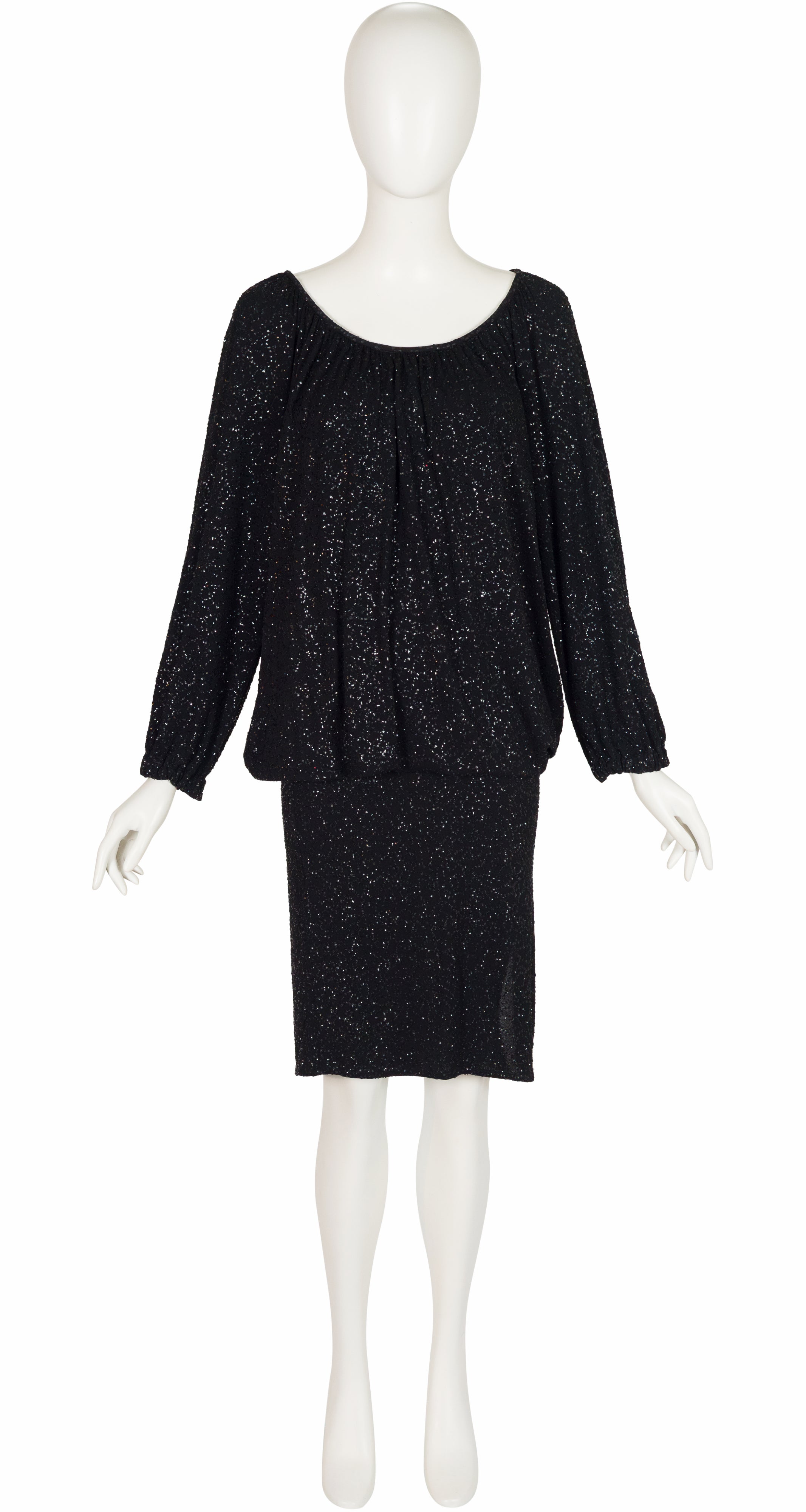 1985-86 F/W Black Glitter Jersey Convertible Evening Dress