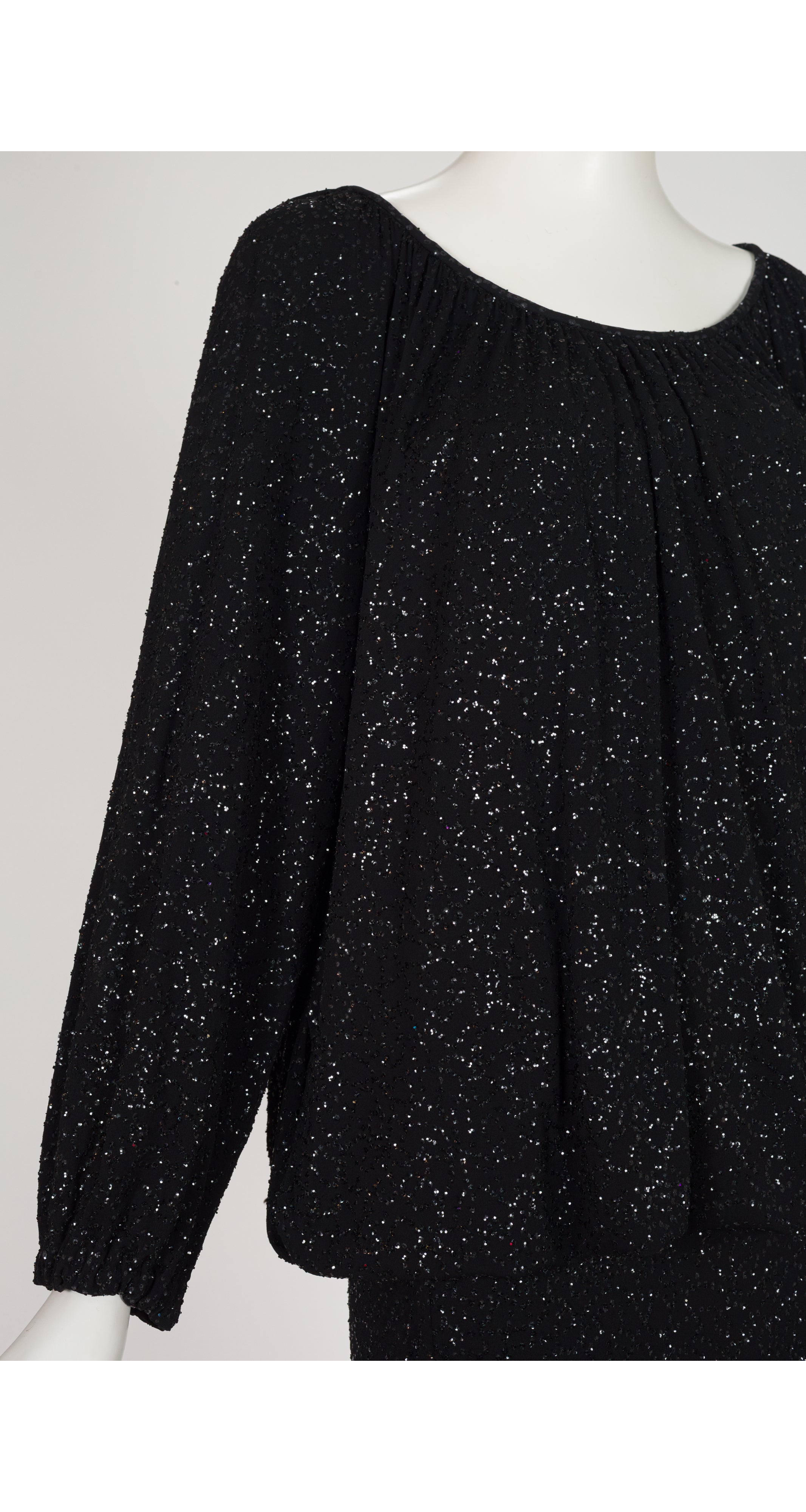 1985-86 F/W Black Glitter Jersey Convertible Evening Dress