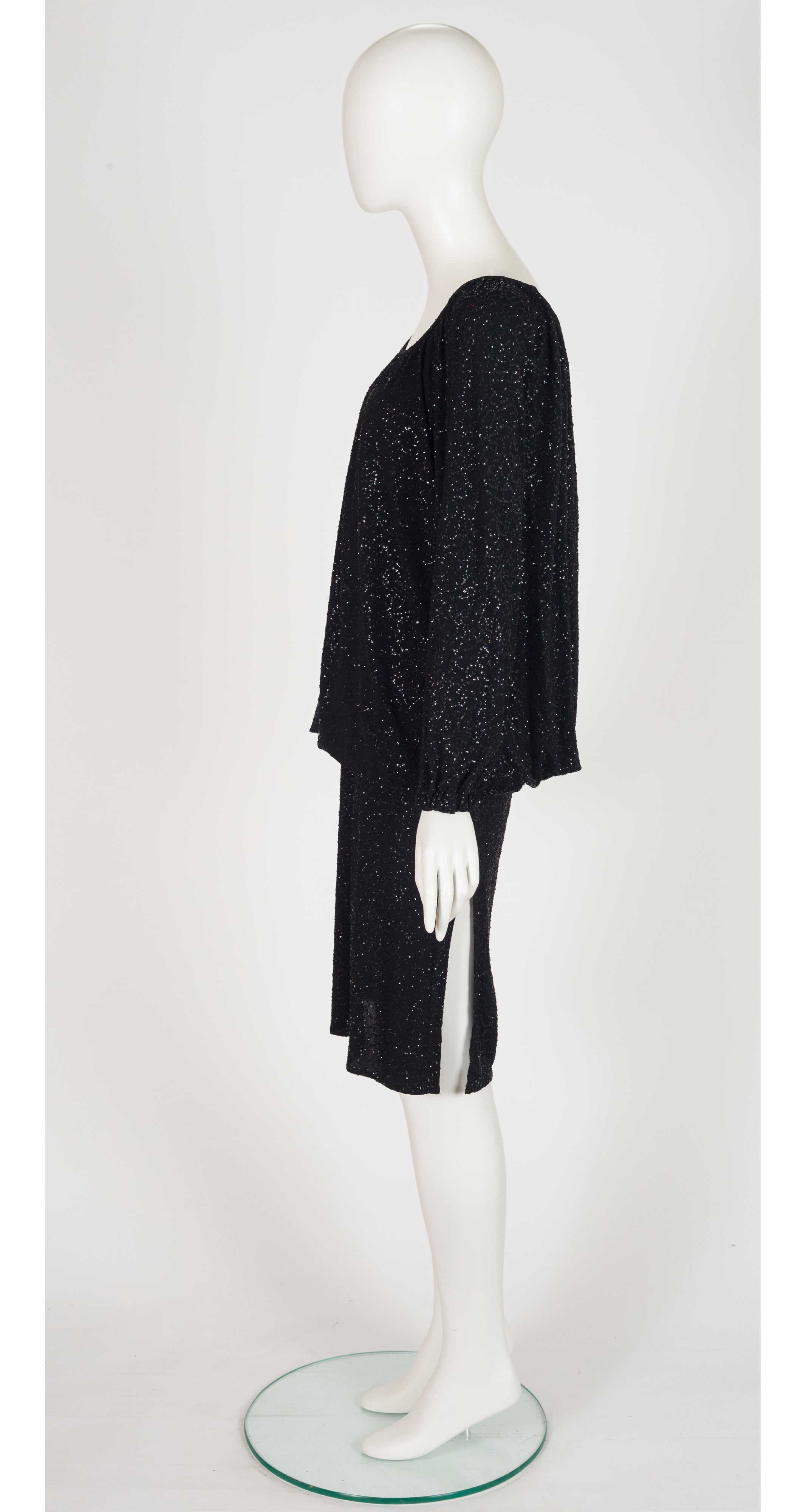 1985-86 F/W Black Glitter Jersey Convertible Evening Dress
