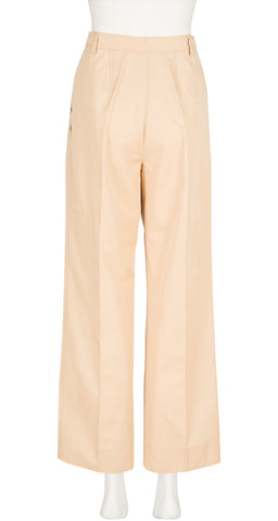 1970s Beige Cotton Pleated Straight-Leg Pants