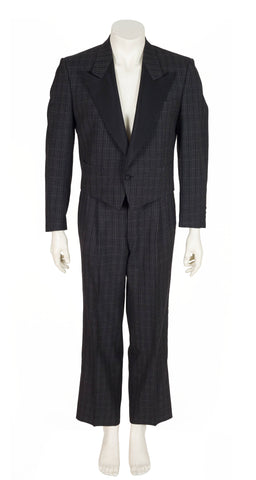 1980s Men's Gray Plaid Wool Tuxedo Suit