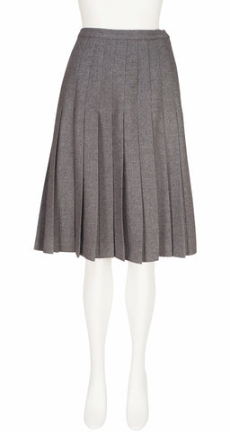 1970s Gray Wool Pleated Knee-Length Skirt