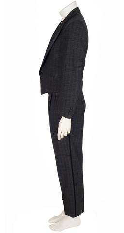1980s Men's Gray Plaid Wool Tuxedo Suit