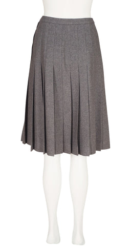 1970s Gray Wool Pleated Knee-Length Skirt
