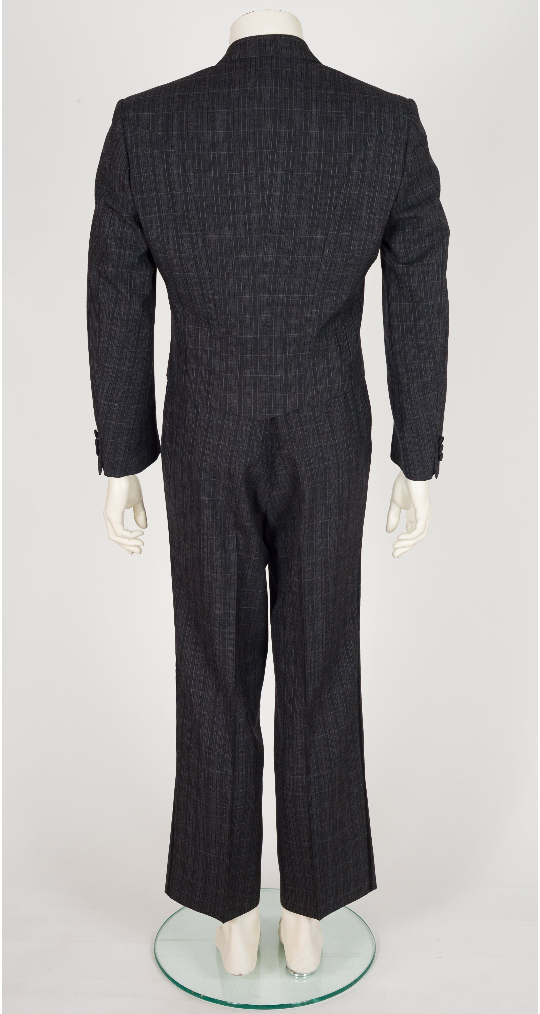 1980s Men's Gray Plaid Wool Tuxedo Suit