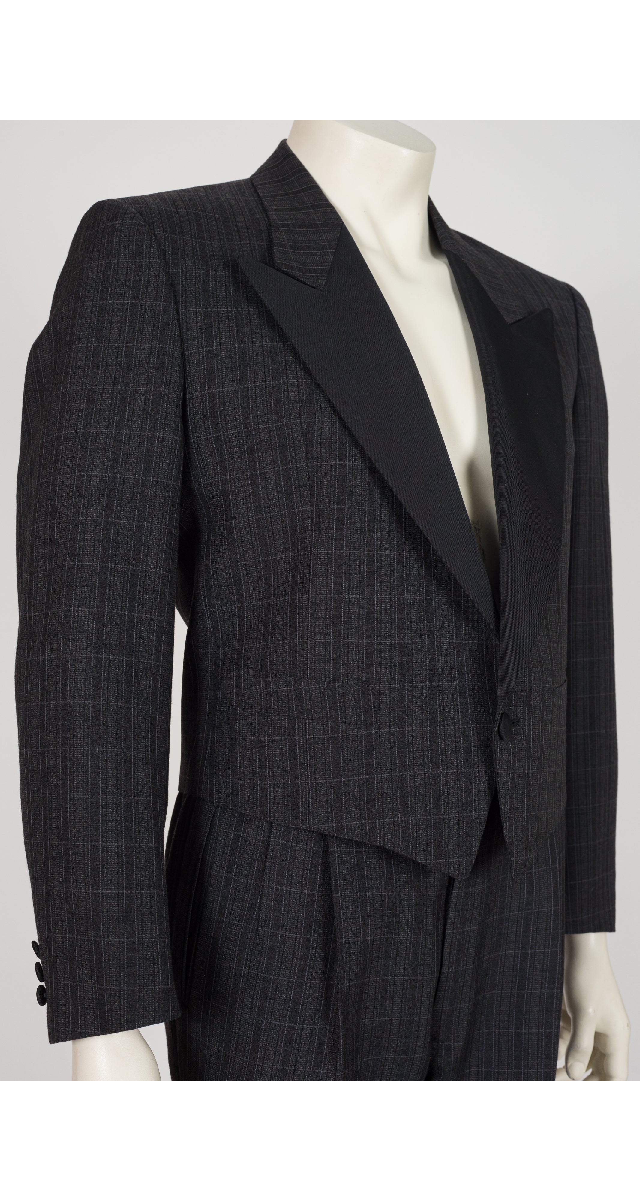1980s Men's Gray Plaid Wool Tuxedo Suit