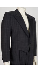 1980s Men's Gray Plaid Wool Tuxedo Suit