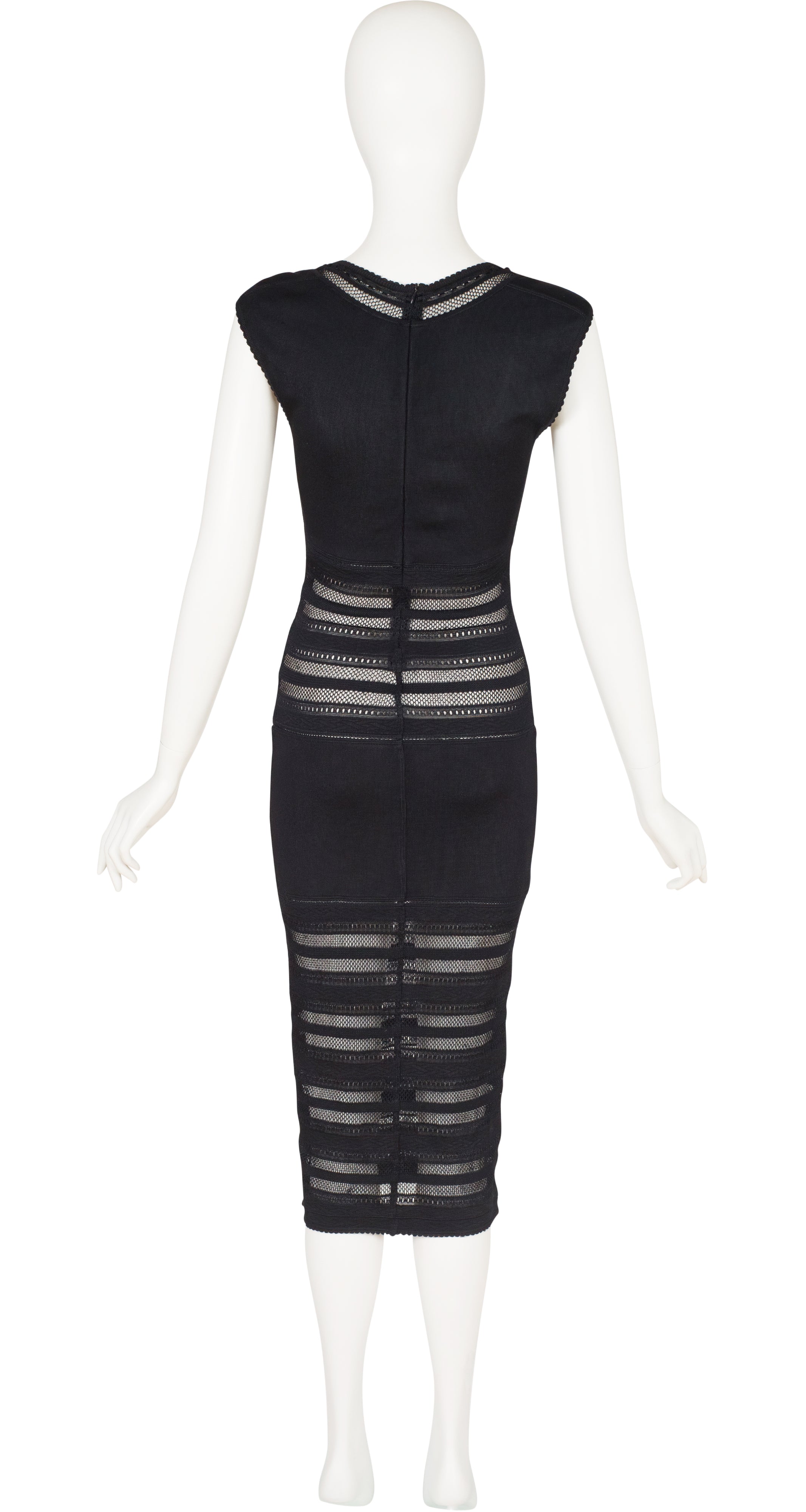 Azzedine Alaa 1993 S/S Crochet Inset Black Rayon Knit Dress Featherstone Vintage Azzedine Alaa 1993 S/S Crochet Inset Black Rayon Knit Dress Featherstone Vintage