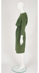 1970s Dark Green Wool Blouson Dress