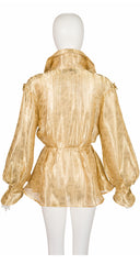 1990s Gold Organza Bishop Sleeve Peplum Blouse