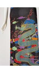 1970s Dragon Print Black Beach Sarong Dress