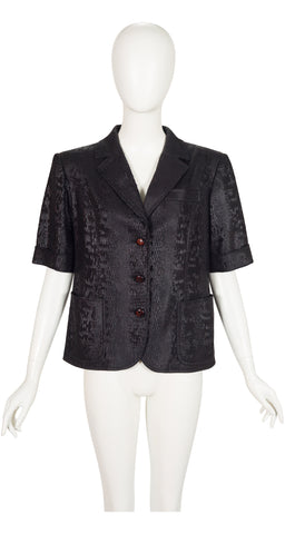 1990s Black Faux Python Skin Short Sleeve Jacket
