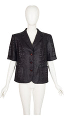 1990s Black Faux Python Skin Short Sleeve Jacket
