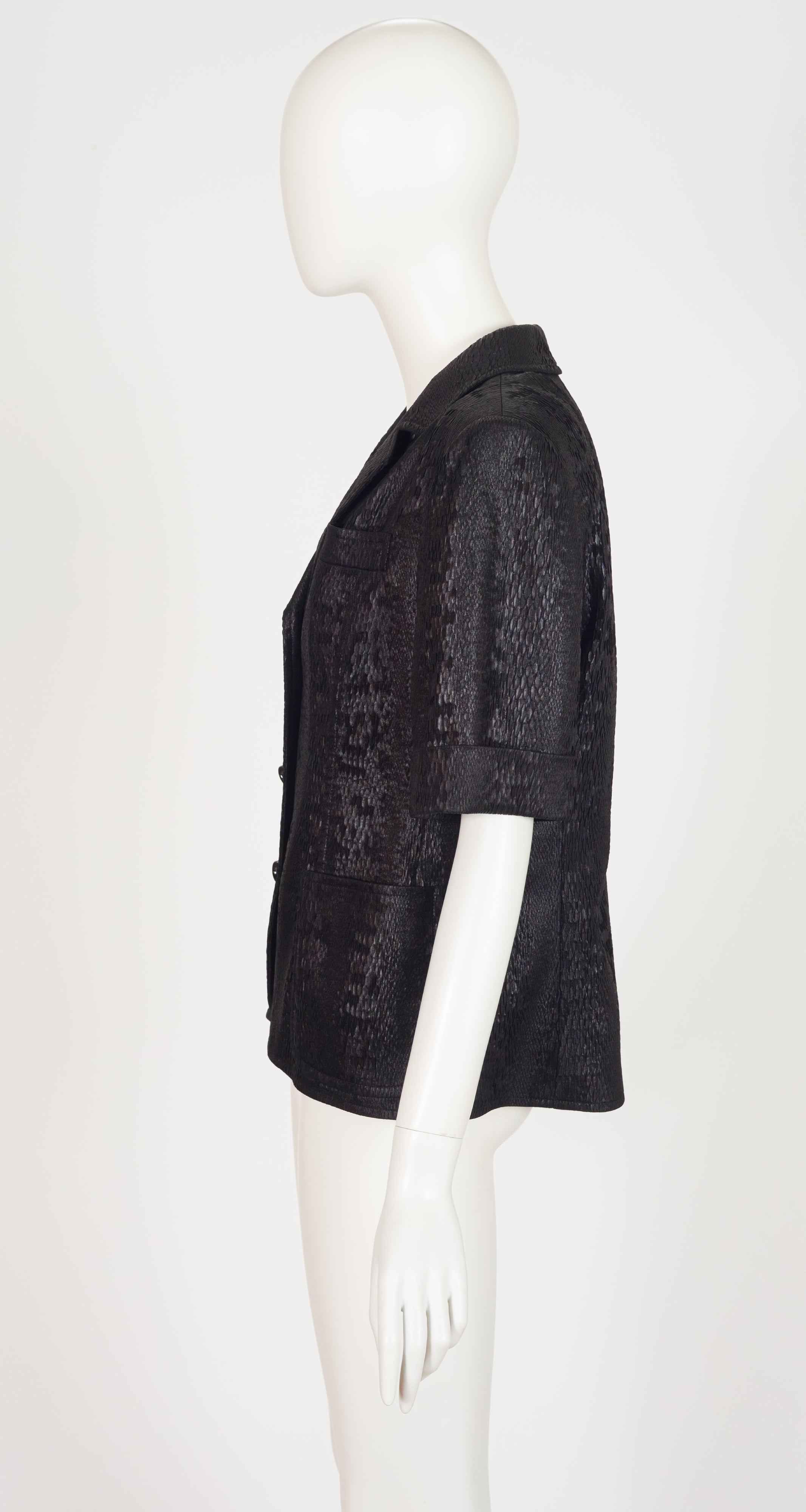 1990s Black Faux Python Skin Short Sleeve Jacket
