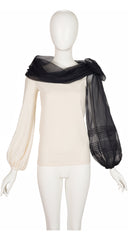 2000s Ivory Silk Black Organza Balloon Sleeve Blouse