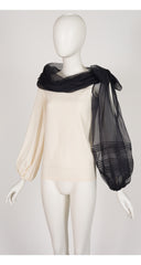 2000s Ivory Silk Black Organza Balloon Sleeve Blouse