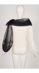 2000s Ivory Silk Black Organza Balloon Sleeve Blouse