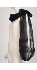 2000s Ivory Silk Black Organza Balloon Sleeve Blouse