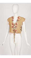 1970s Floral Appliqué Tan Suede Lace-Up Vest
