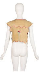 1970s Floral Appliqué Tan Suede Lace-Up Vest