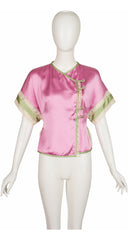 2006 S/S Pink Silk Lace Trim Short Sleeve Top
