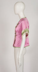 2006 S/S Pink Silk Lace Trim Short Sleeve Top
