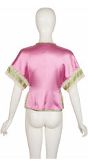 2006 S/S Pink Silk Lace Trim Short Sleeve Top
