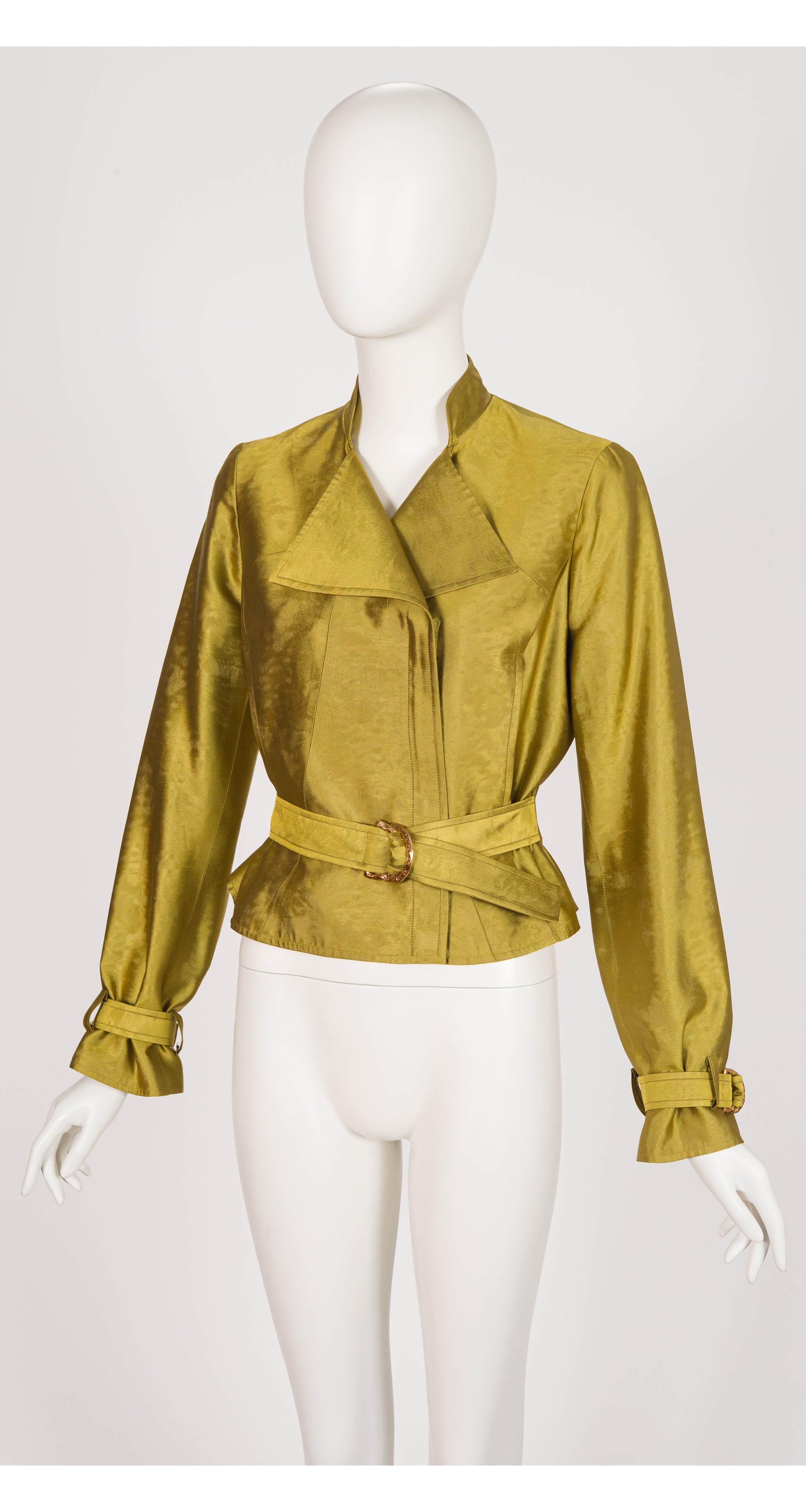 1990s Chartreuse Faille Belted Moto Jacket
