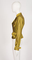 1990s Chartreuse Faille Belted Moto Jacket