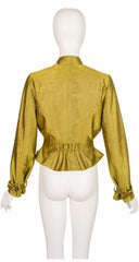 1990s Chartreuse Faille Belted Moto Jacket
