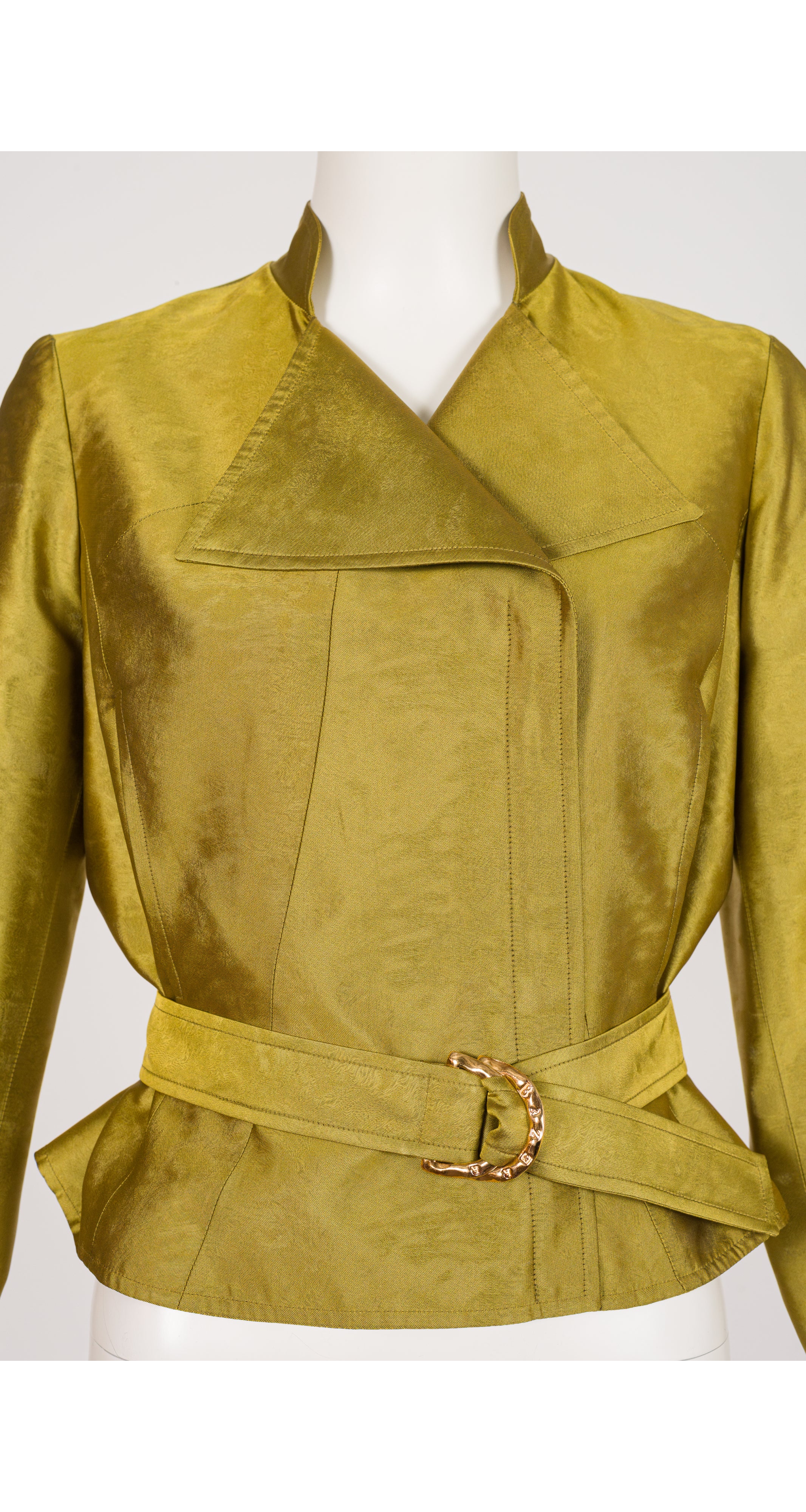 1990s Chartreuse Faille Belted Moto Jacket