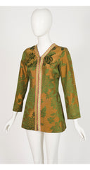1960s Iridescent Copper & Green Floral Damask Tunic