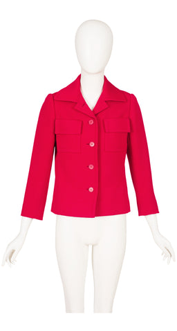 1970s Red Wool Collared Button-Up Jacket