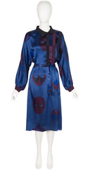 1980s Comic Book Character Blue Silk Shirt Dress