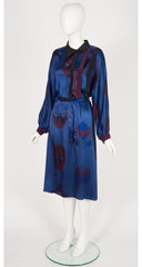 1980s Comic Book Character Blue Silk Shirt Dress