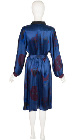 1980s Comic Book Character Blue Silk Shirt Dress