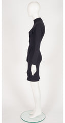 1980s Charcoal Zig-Zag Ribbon Wool Knit Dress