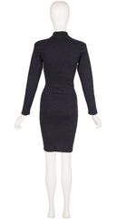 1980s Charcoal Zig-Zag Ribbon Wool Knit Dress