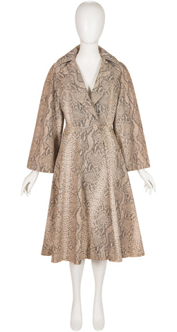 1970s Python Print Cotton Fit & Flare Trench Coat