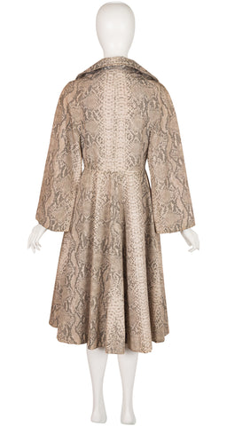 1970s Python Print Cotton Fit & Flare Trench Coat