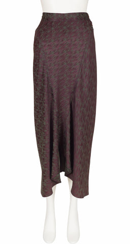 1980s Plum & Green Jacquard High-Waisted Skirt