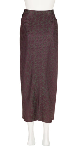1980s Plum & Green Jacquard High-Waisted Skirt